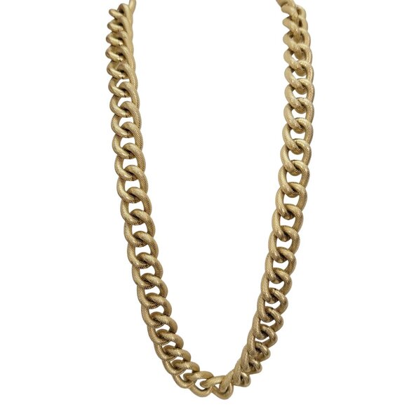 Avon Matte Gold Tone Textured Chunky Chain Vintage Aluminum Necklace Signed E981 - Picture 1 of 10